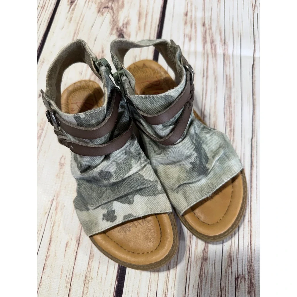 Blowfish Malibu Kids Camo Print Ruched Canvas Gladiator Sandals Green Brown 13
